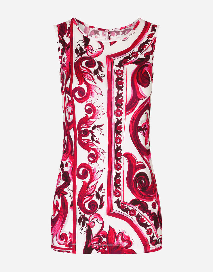 Dolce&Gabbana Top sans manches en organsin à imprimé majoliques Multicolore F779CTFS8C0
