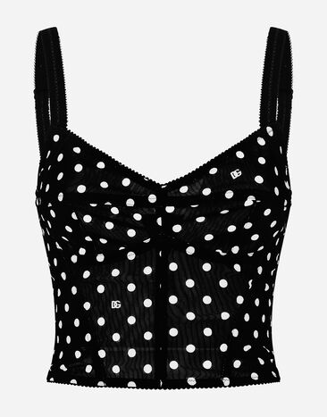 Dolce & Gabbana Top bustier en marquisette avec imprimé à pois Noir F290XTFU28D