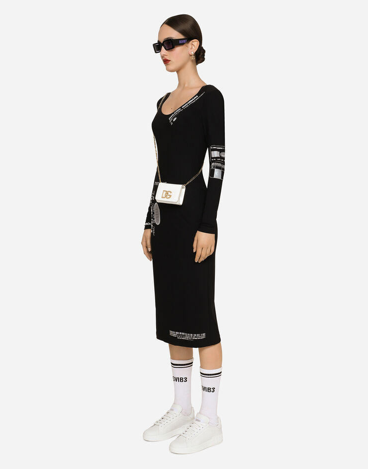 Dolce & Gabbana Vestido midi de manga larga en punto indesmallable DGVIB3 Negro F6DKCTGDB5B