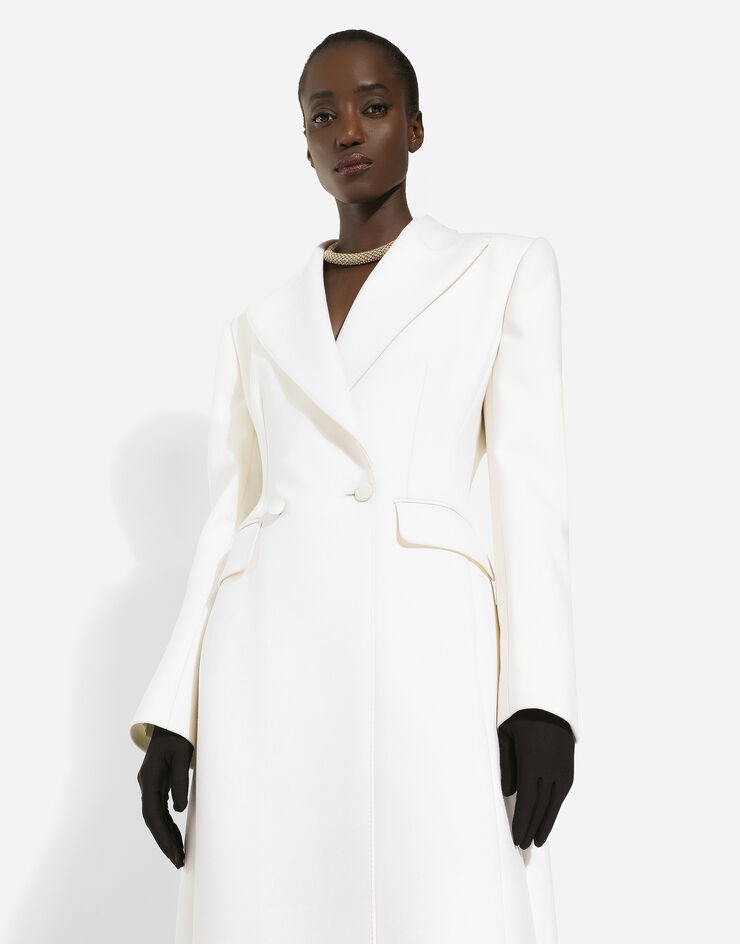 Dolce&Gabbana Abrigo largo de botonadura doble en cady de lana Blanco F0W0ITHUMTB
