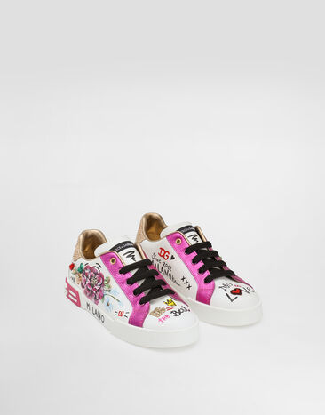 Dolce & Gabbana Sneaker in dauphine calfskin and straw Multicolor D11350AW534