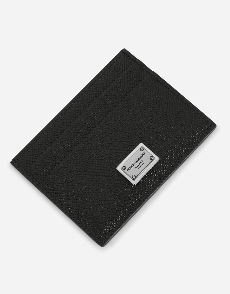 Dolce & Gabbana Calfskin card holder with branded plate Black BP0330AG219