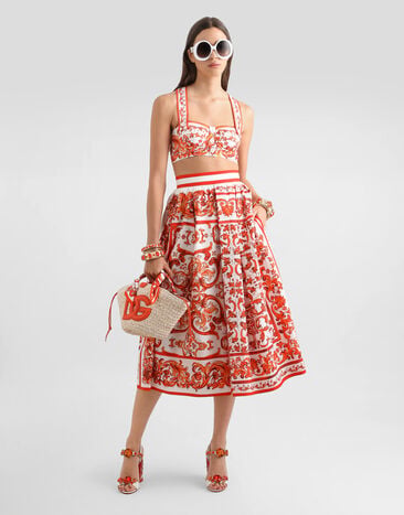 Dolce & Gabbana Faltenrock aus popeline mit majolika-print Multicolor F4CULTGDDRL