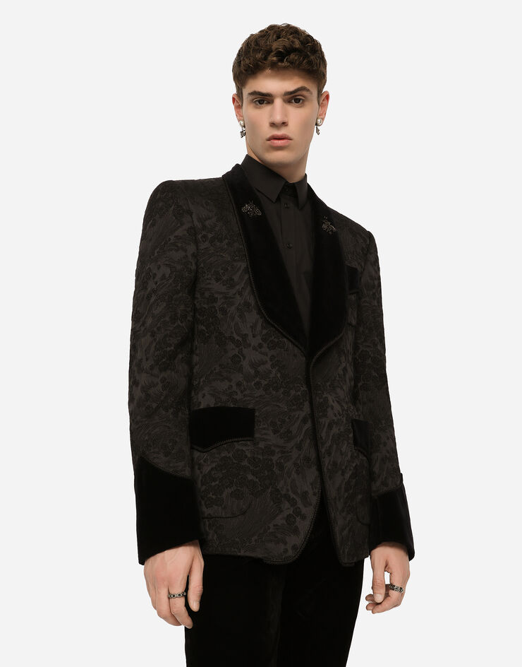 Dolce & Gabbana Stretch jacquard casinò-fit tuxedo jacket with patch Black G2OO3ZFJRD9