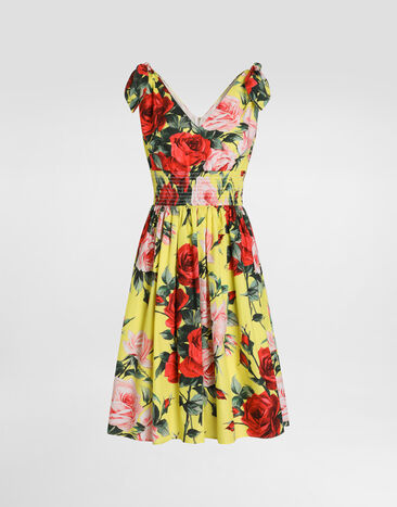 Dolce & Gabbana Vestido midi de algodón con lazos y estampado Bouquet Imprima F6I0ATHS5TF