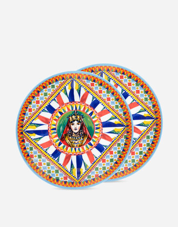 Dolce & Gabbana Set 2 Porcelain Dinner Plates Multicolor TC0S04TCA88
