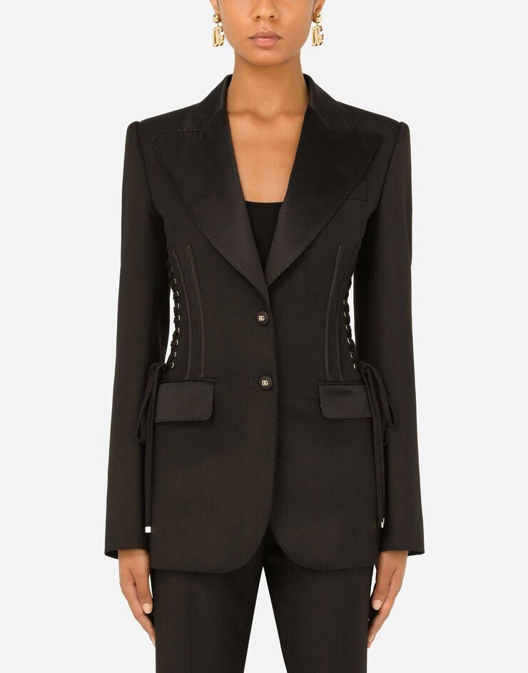 Dolce & Gabbana Single-breasted tuxedo gabardine jacket with lacing Black F29OHTGDAKJ
