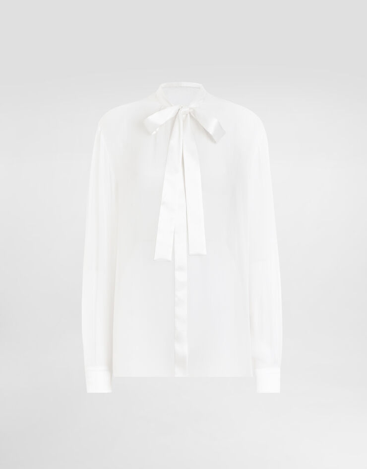 Dolce & Gabbana Camisa de chifón con lazada en el cuello Blanco F5T27TFU1AT