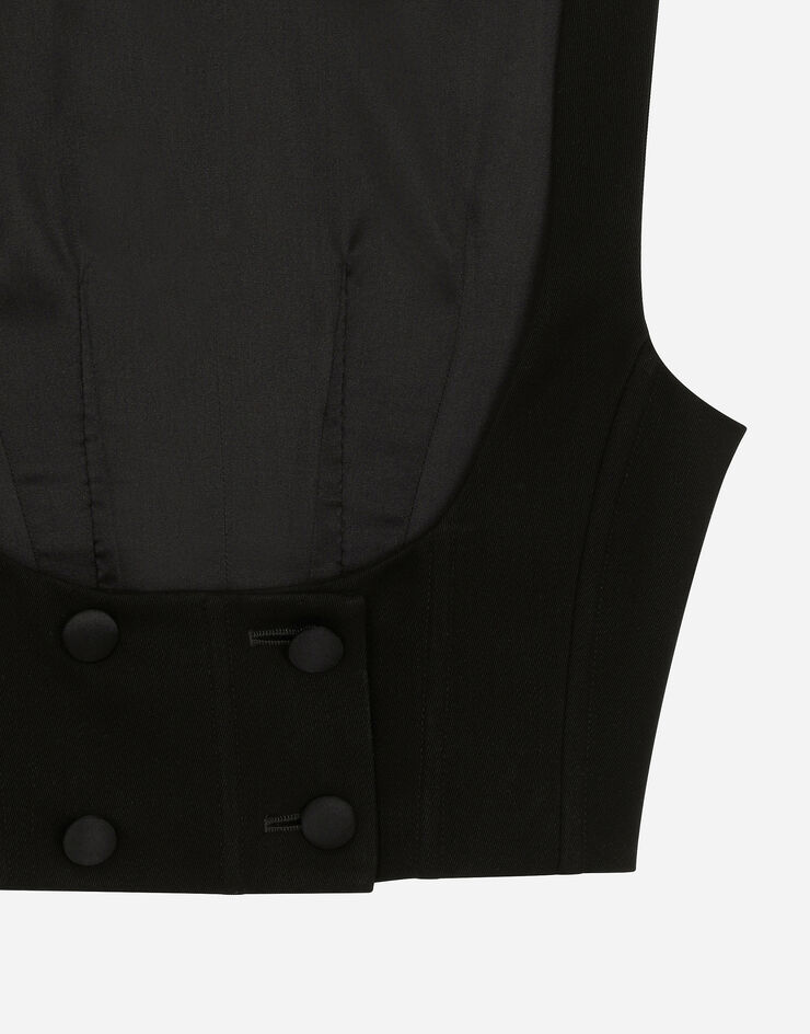 Dolce & Gabbana Double-breasted wool waistcoat with round neck Black F791FTFU28J