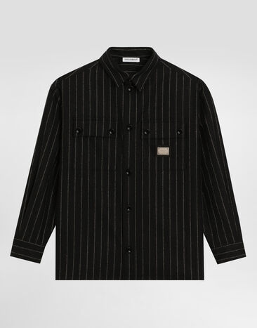 Dolce & Gabbana Pinstripe wool shirt with branded tag Multicolor L44S21LDC87