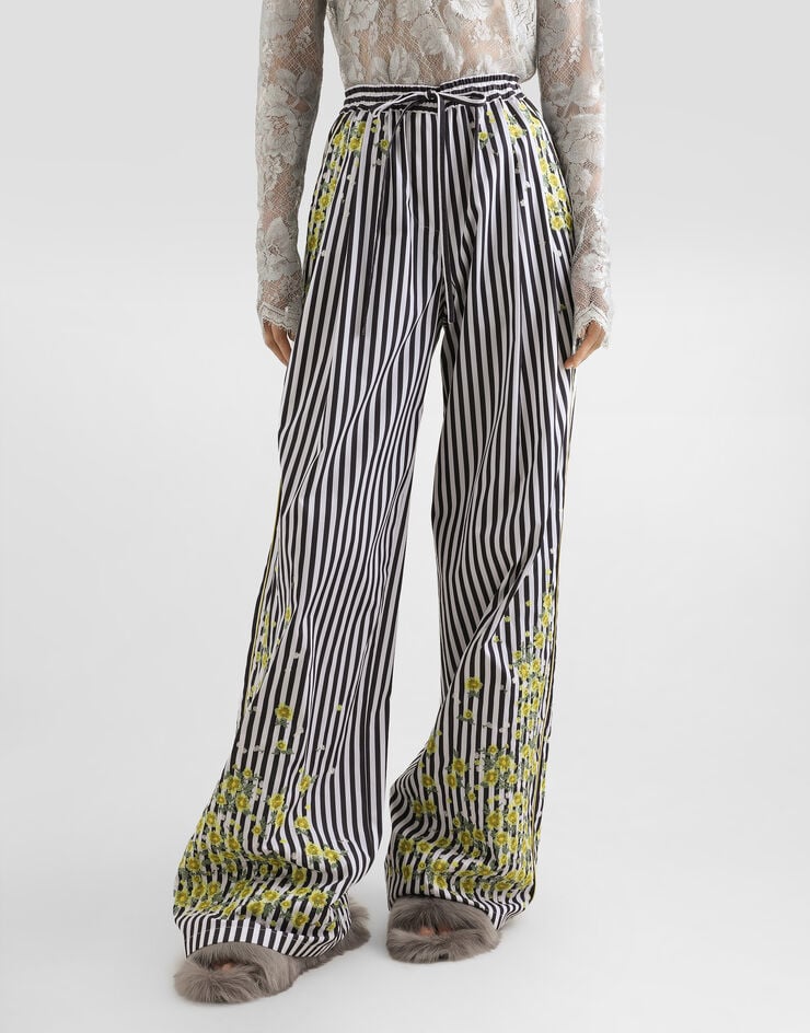 Dolce & Gabbana Poplin trousers with flower embroidery Multicolor FTDJDZGDDSR