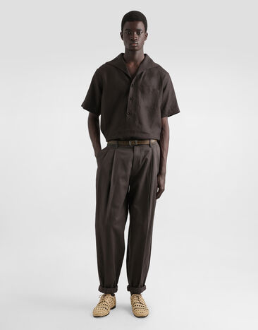 Dolce & Gabbana Three-button short-sleeved linen shirt Brown G5NE3TFU4JB