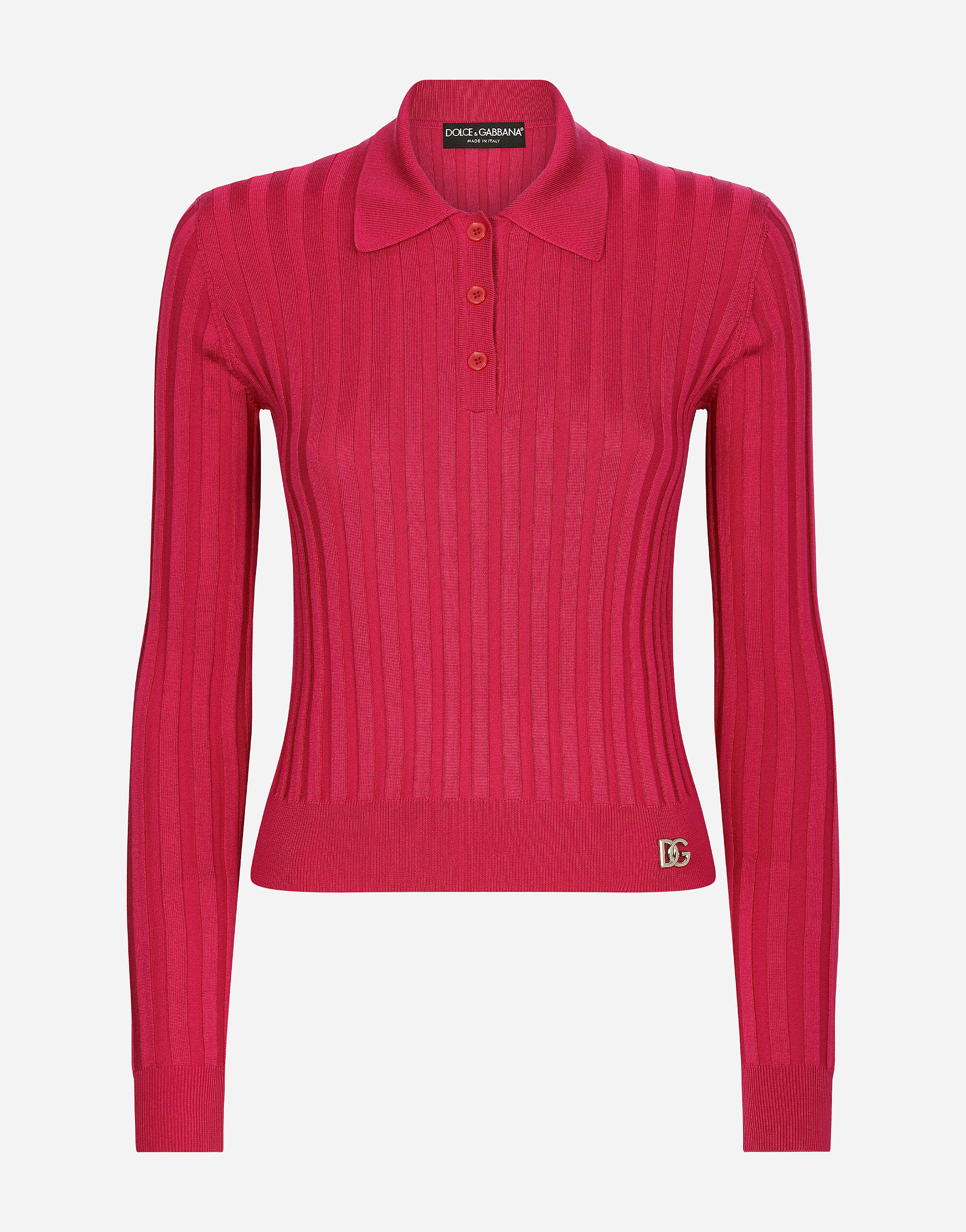 Dolce & Gabbana Cropped polo shirt in ribbed silk Purple FXL40TJBSE9