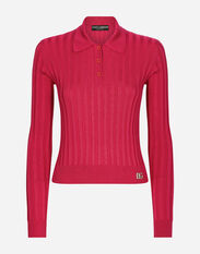 Dolce & Gabbana Cropped polo shirt in ribbed silk Purple FXL40TJBSE9