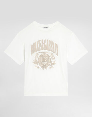 Dolce & Gabbana Jersey T-shirt with Dolce&Gabbana logo Blue L4JTHVII7FT