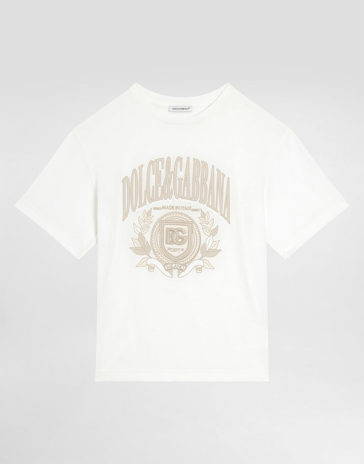Dolce & Gabbana Jersey T-shirt with Dolce&Gabbana logo White L4JTHVG7OK2