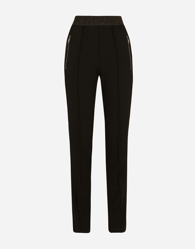 Dolce & Gabbana 徽标弹力饰带平纹针织长裤 黑 FTCD2TGDO95