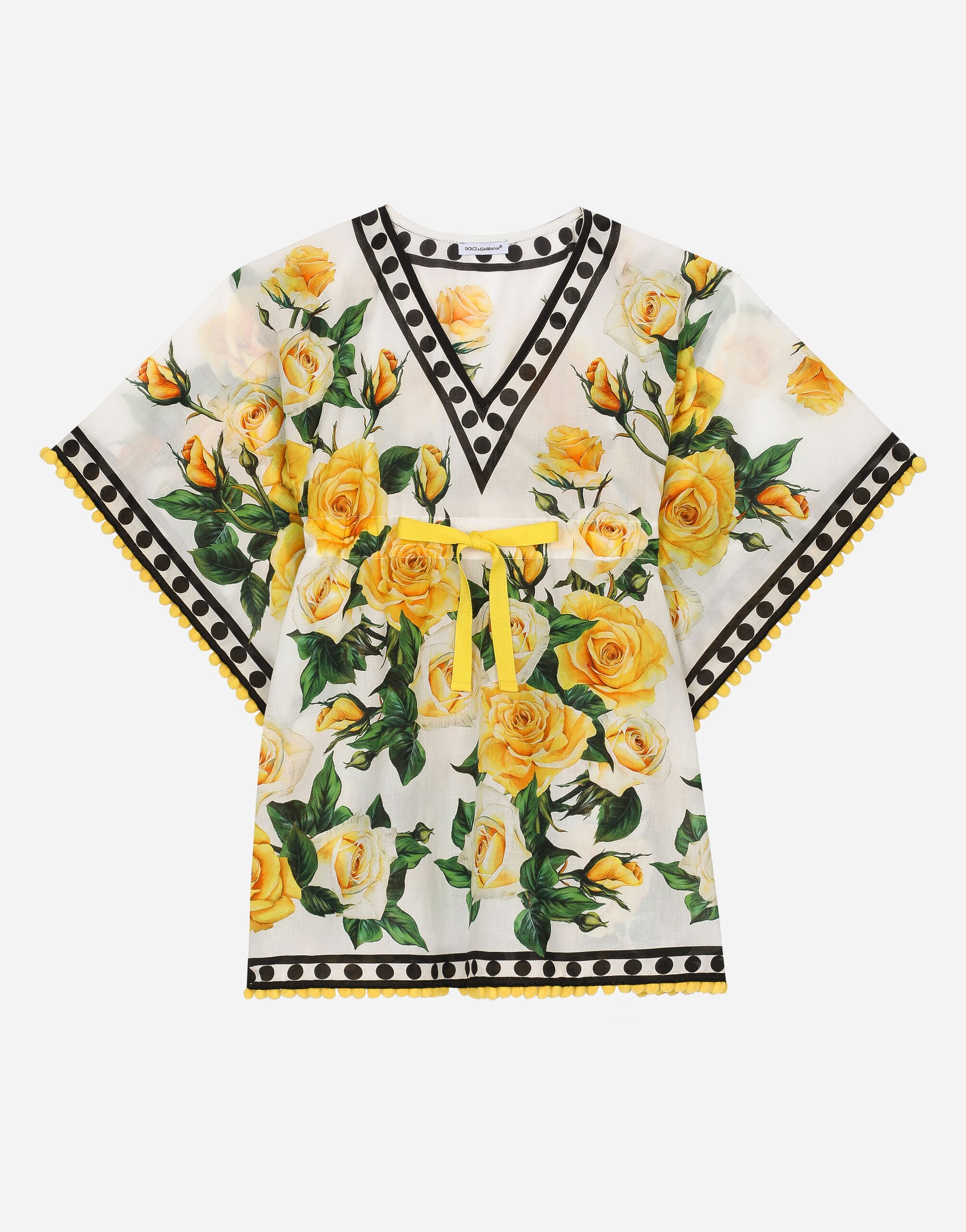 Dolce & Gabbana Caftán de batista con estampado de rosas amarillas Imprima L53DI6HS5QR