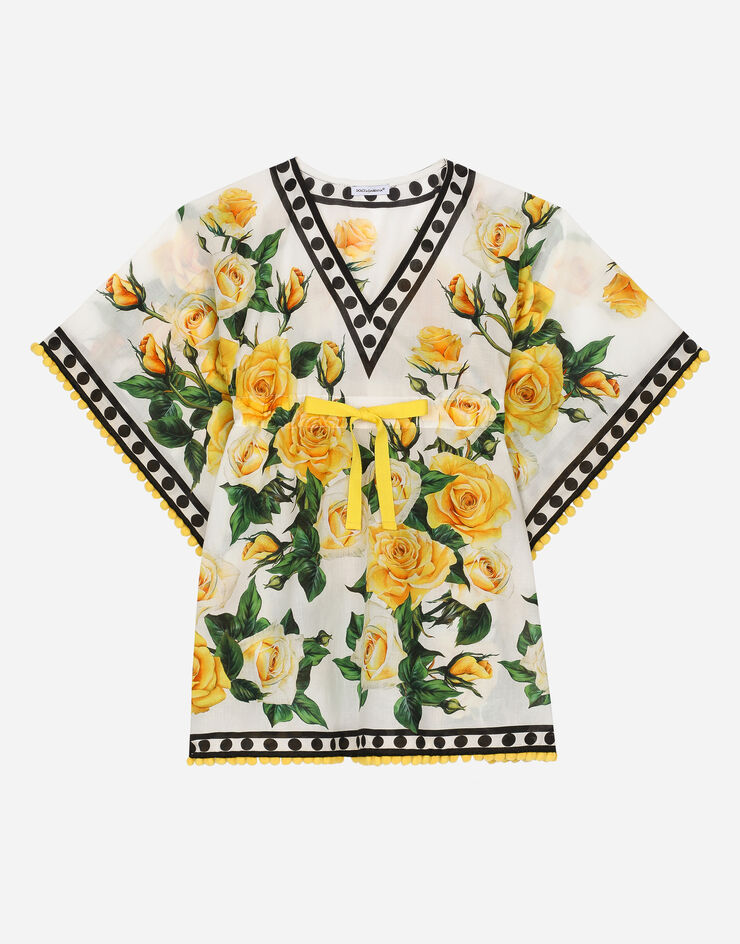 Dolce & Gabbana 黄玫瑰印花细亚麻布长衫 版画 LB7A14G7K3T