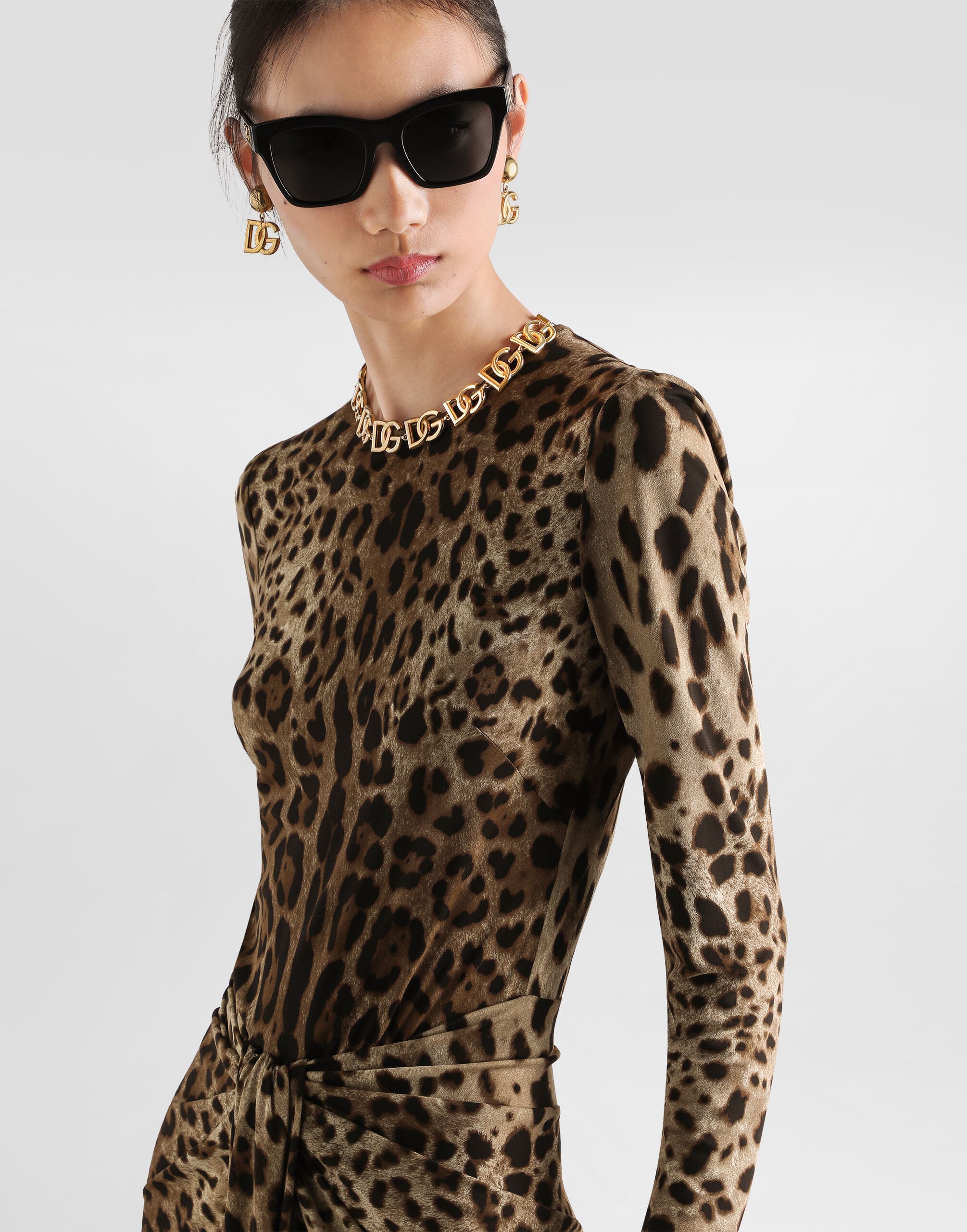 Leo-print viscose jersey dress in Print for Women | Dolce&Gabbana® US