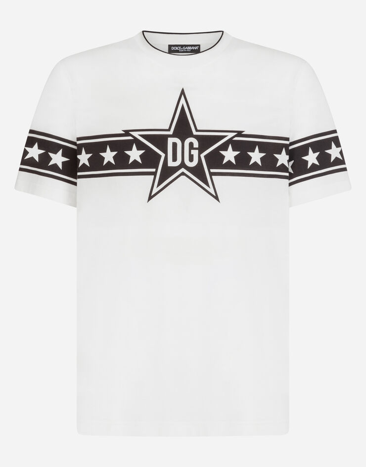 Dolce & Gabbana COTTON T-SHIRT WITH SMALL DG STARS PRINT CREAM G8KD0TFI7K5