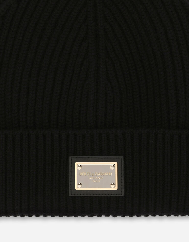 Dolce & Gabbana Knit cashmere hat with branded plate Black GXK63TJAWK0