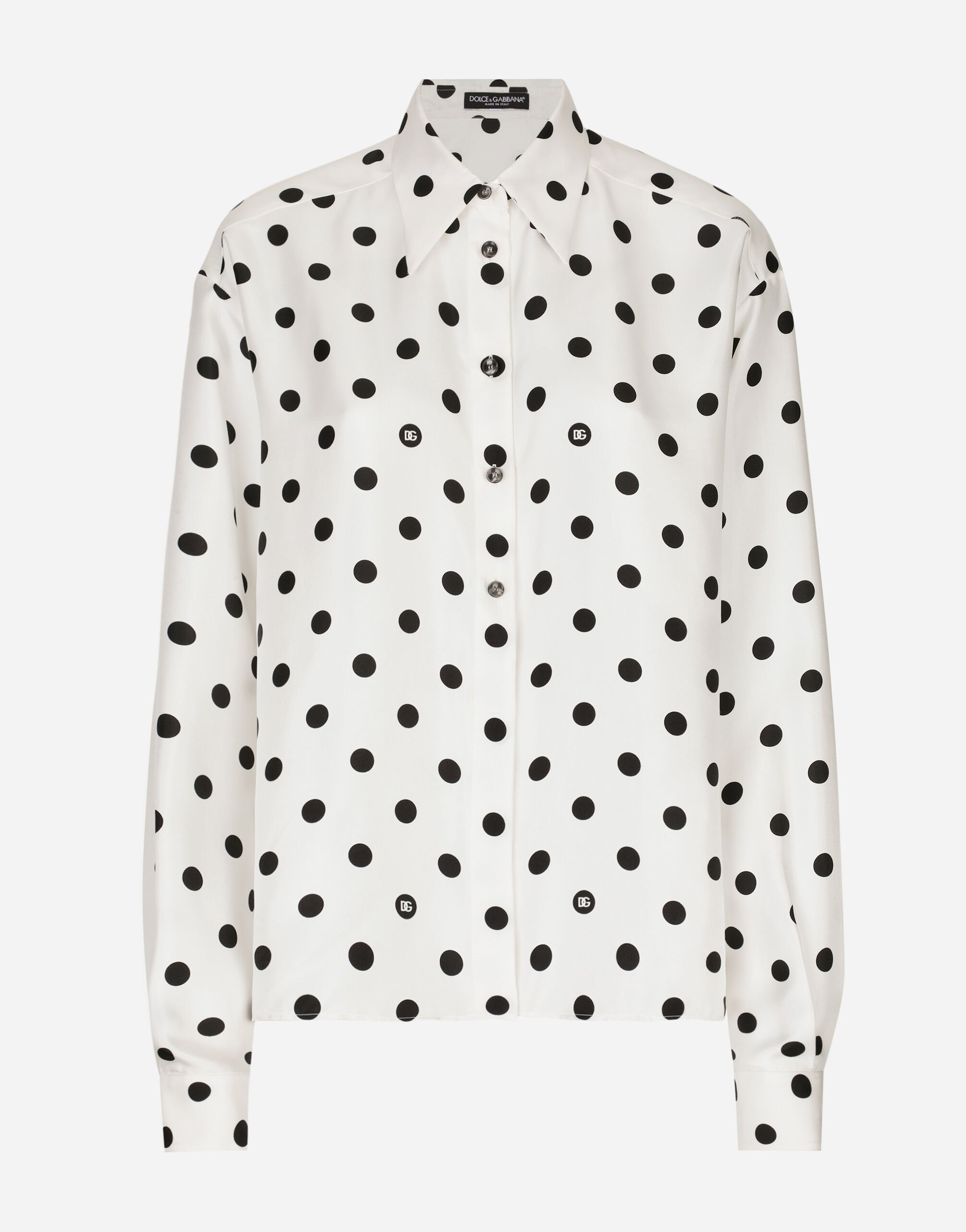 Silk twill shirt with polka-dot print in Print for Women