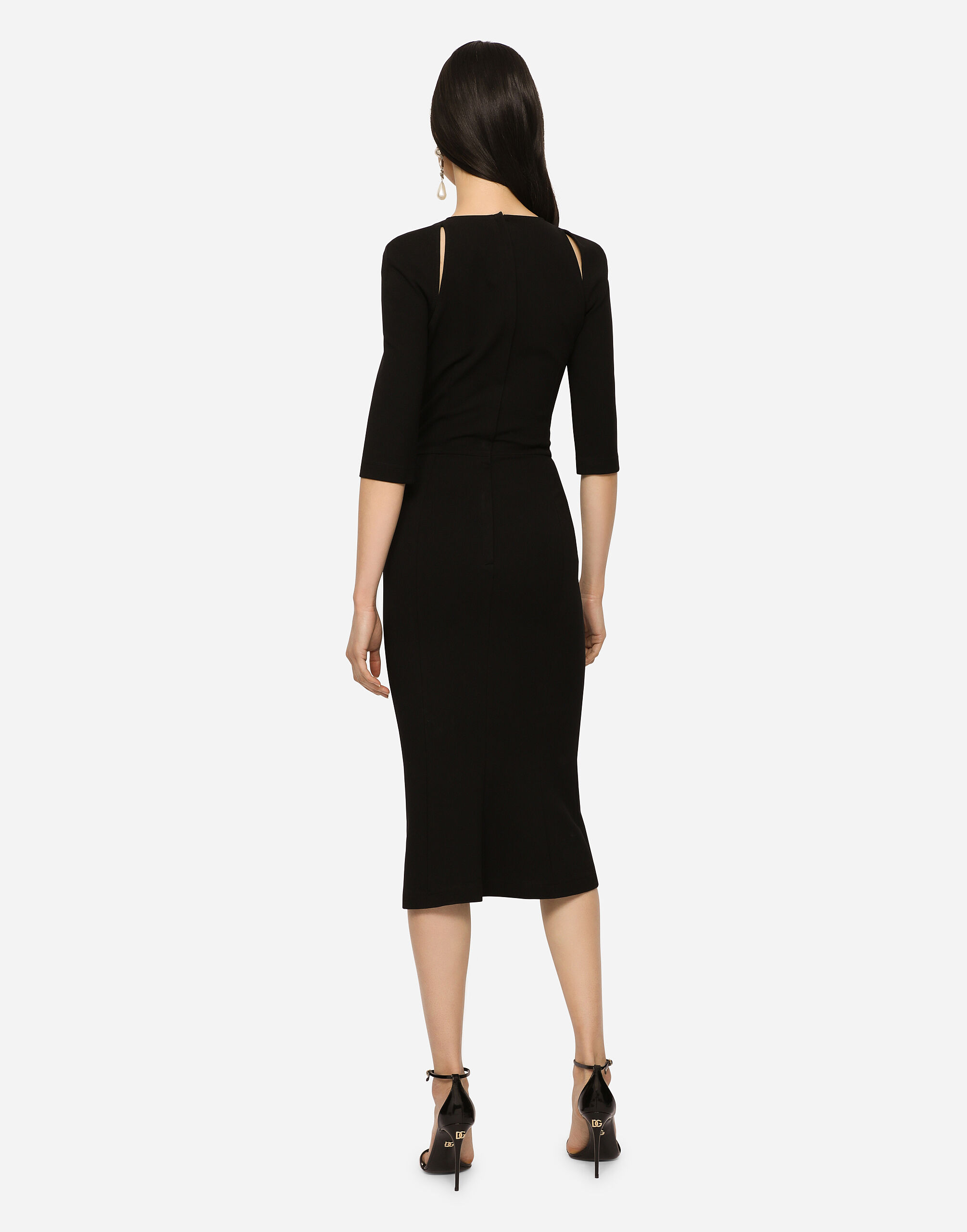 Jersey calf length dress with cut outs in Black for