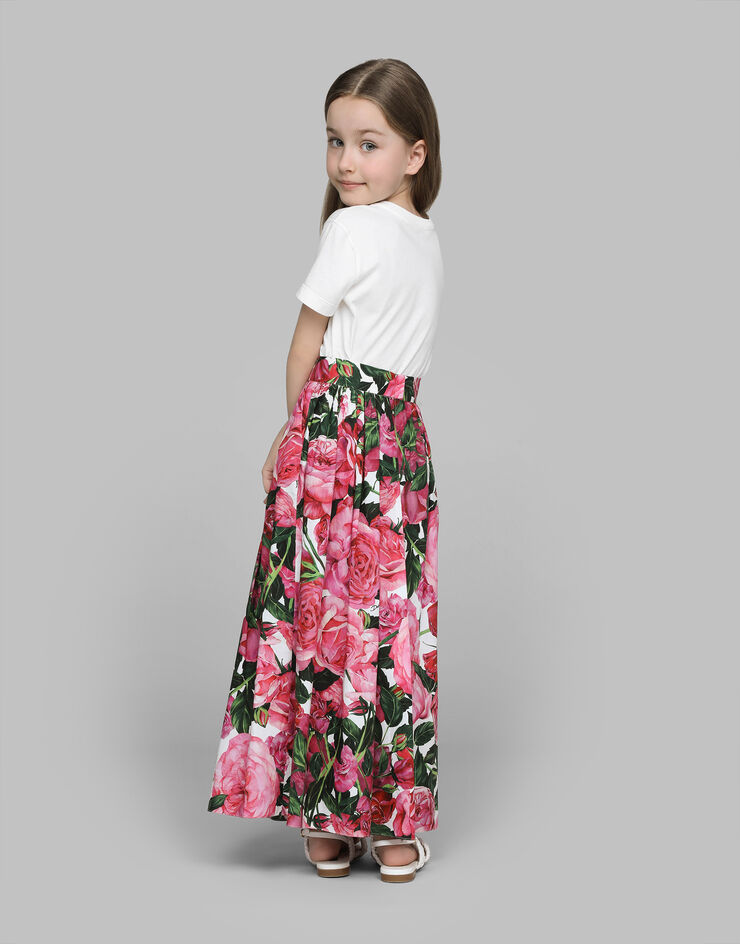 Dolce & Gabbana Poplin dress with rose print over a white background Print L55I33HS5SC