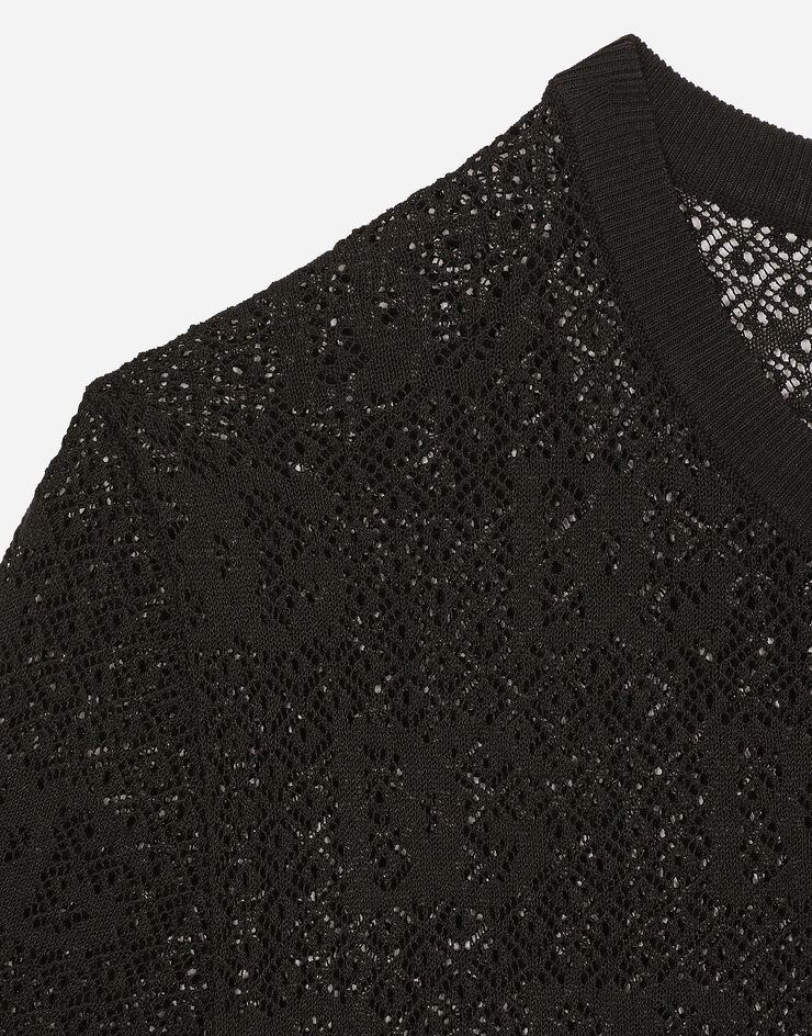 Dolce & Gabbana Lace-stitch viscose sweater with jacquard DG logo Black FXX03TJFMZ9