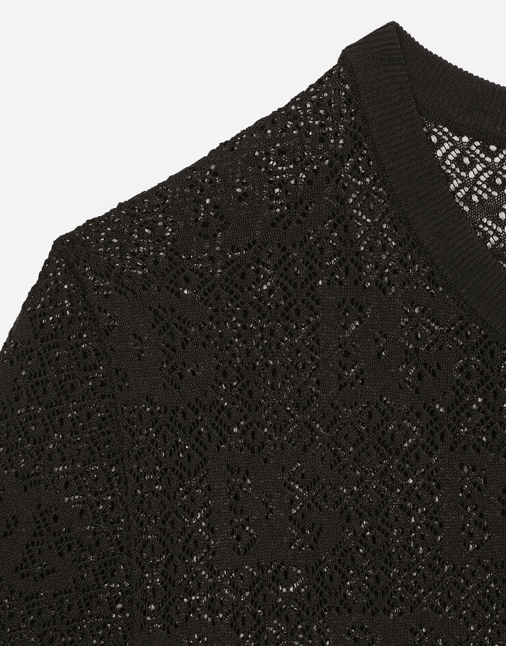 Dolce & Gabbana Pull en point dentelle avec logo DG en viscose jacquard Noir FXX03TJFMZ9