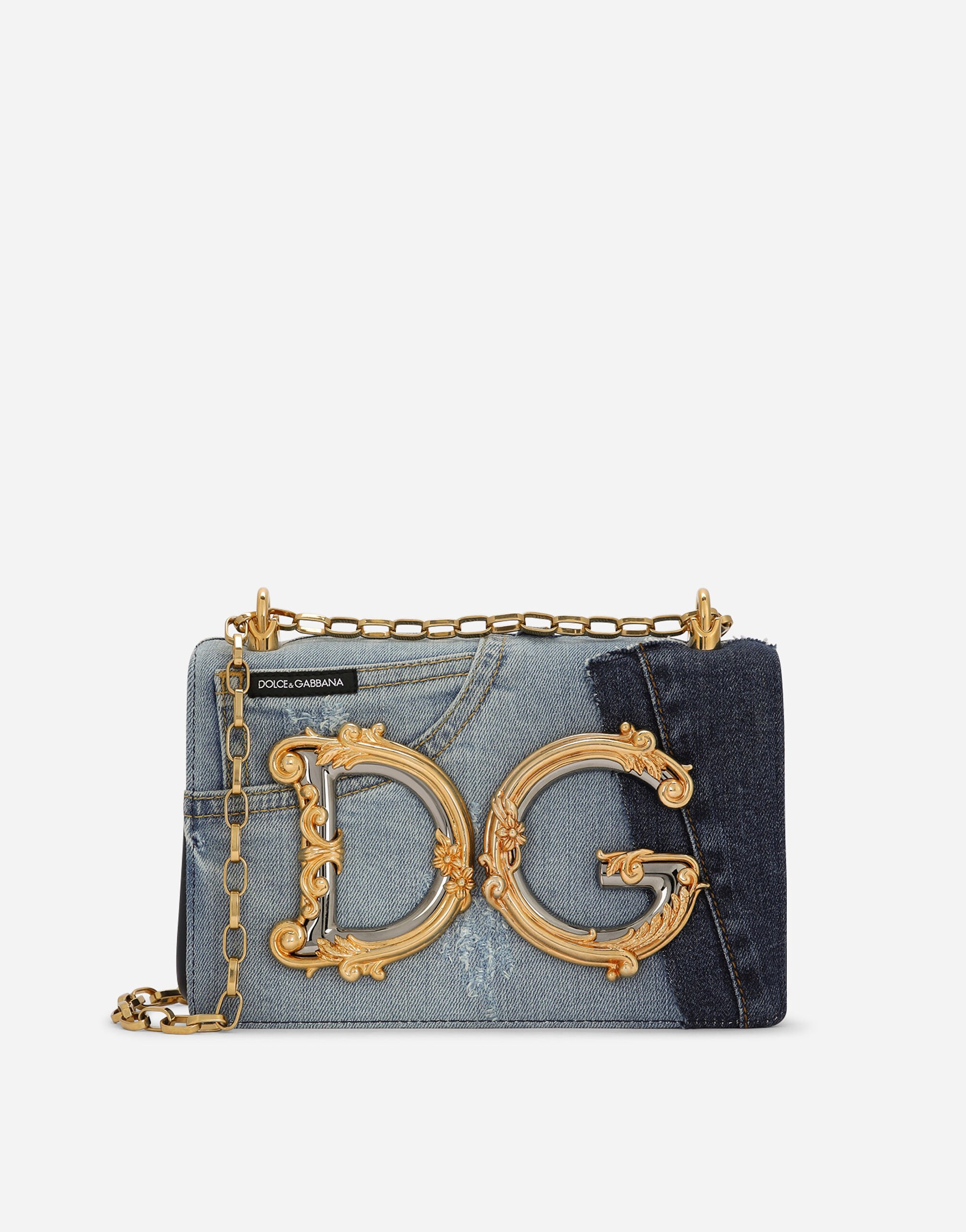 Dolce & Gabbana Sac DG Girls en patchwork de denim et cuir de veau lisse Rouge BB6498AQ963