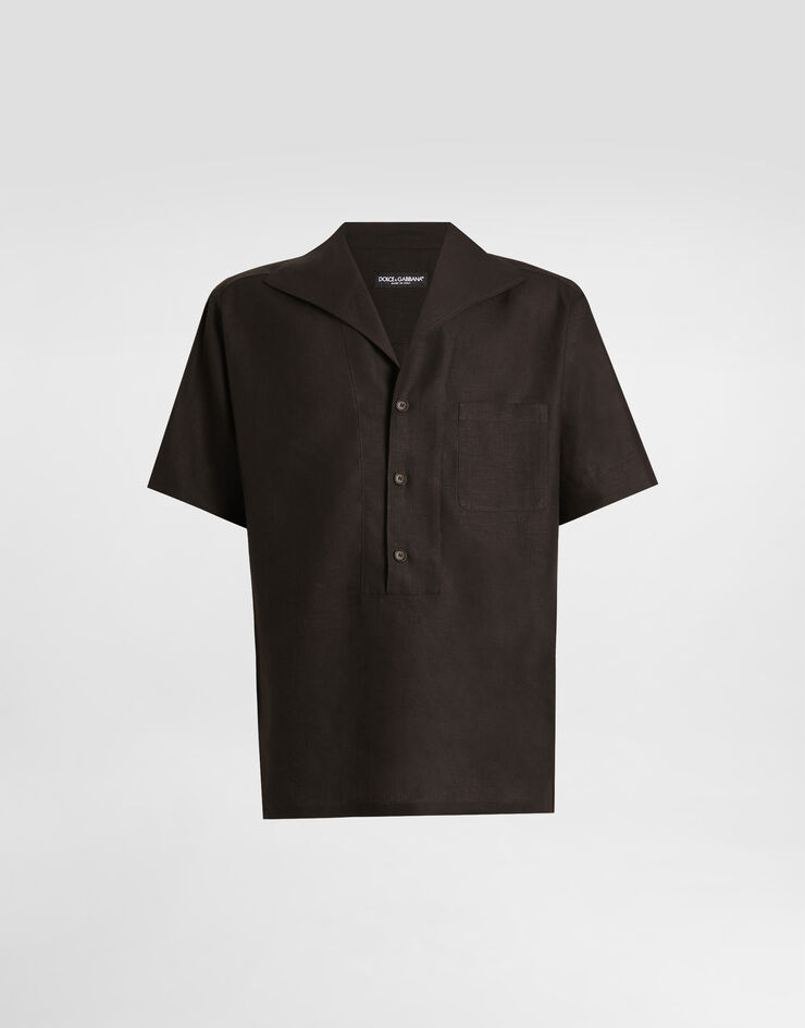 Dolce & Gabbana Camisa con tres botones y manga corta de lino Marrón G5NE3TFU4JB