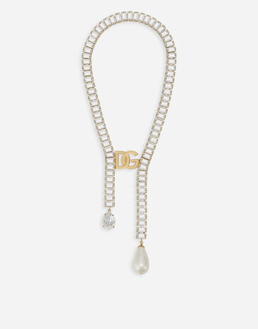 Dolce & Gabbana Necklace with pearls, rhinestones and DG logo Black F7T19TGDCLQ