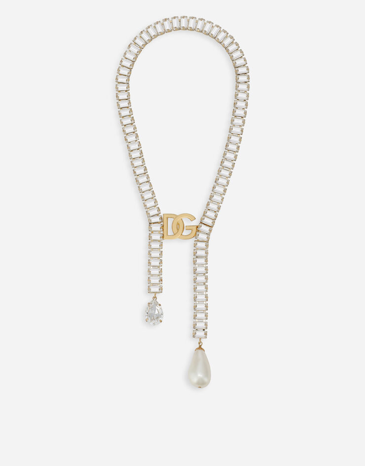 Dolce & Gabbana Necklace with pearls, rhinestones and DG logo Gold WNO8S3W1111