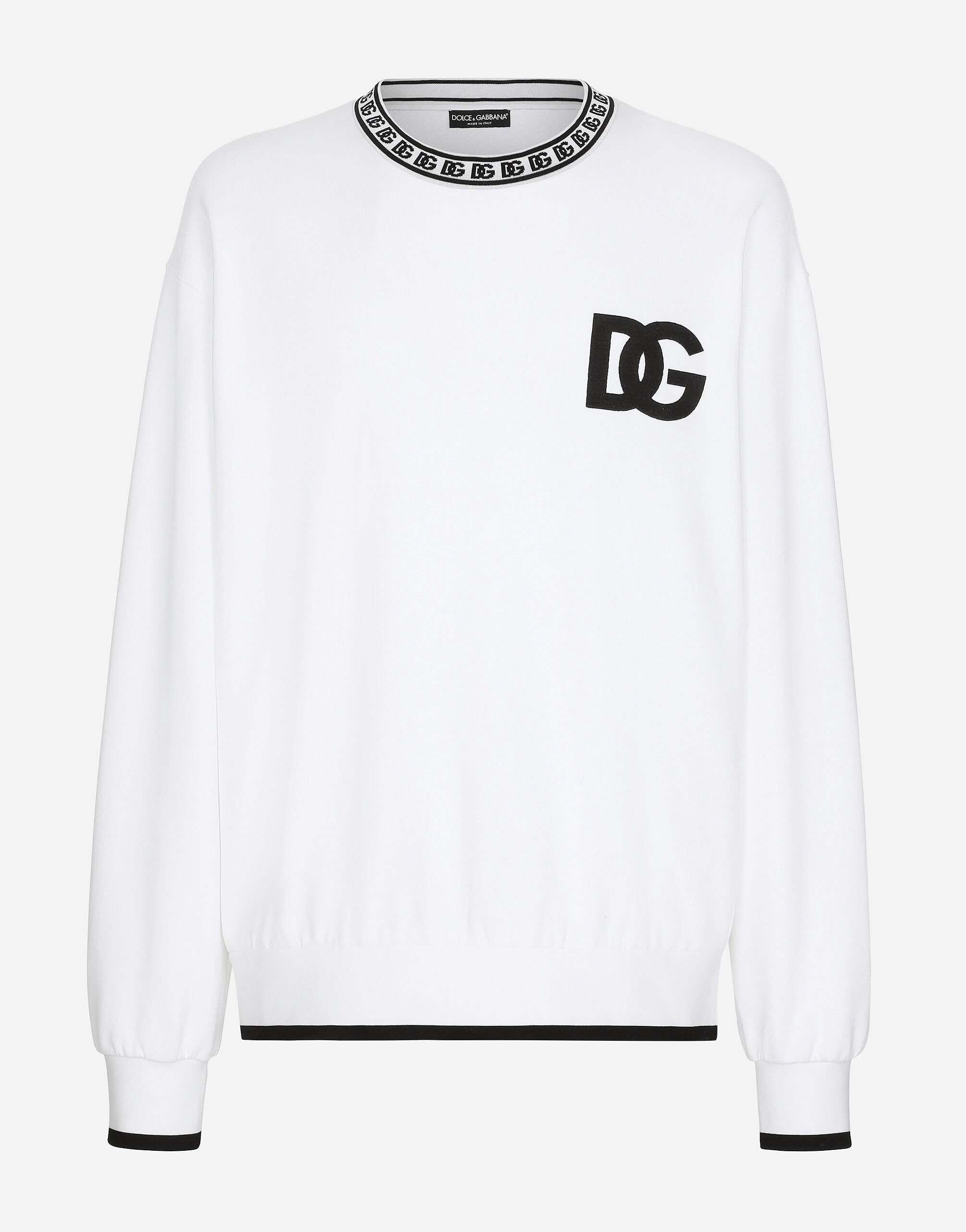 Dolce & Gabbana Jersey round-neck sweatshirt with DG embroidery White G9ZK9ZFU7DU