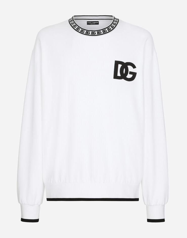 Dolce & Gabbana Rundhals-Sweatshirt aus Jersey mit DG-Stickerei Weiss G9ZK9ZFU7DU