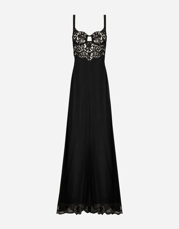 Dolce & Gabbana Long silk chiffon dress with lace body Black F4CT6THLMLQ