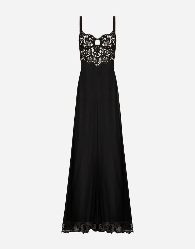 Dolce&Gabbana Long silk chiffon dress with lace body Nero F6DKITFU1AT