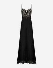 Dolce & Gabbana Long silk chiffon dress with lace body Black F26X6FGDBMX