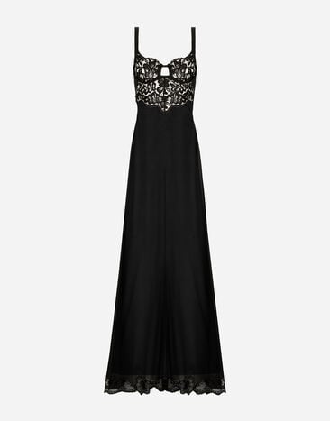 Dolce&Gabbana Длинное платье из шелкового шифона с кружевным лифом черный F6DDXTGDB0R