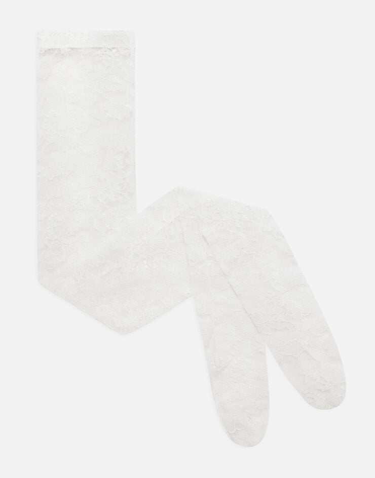 Dolce & Gabbana جوارب طويلة دانتيل بشريط مرن موسوم أبيض O4B23TONP87