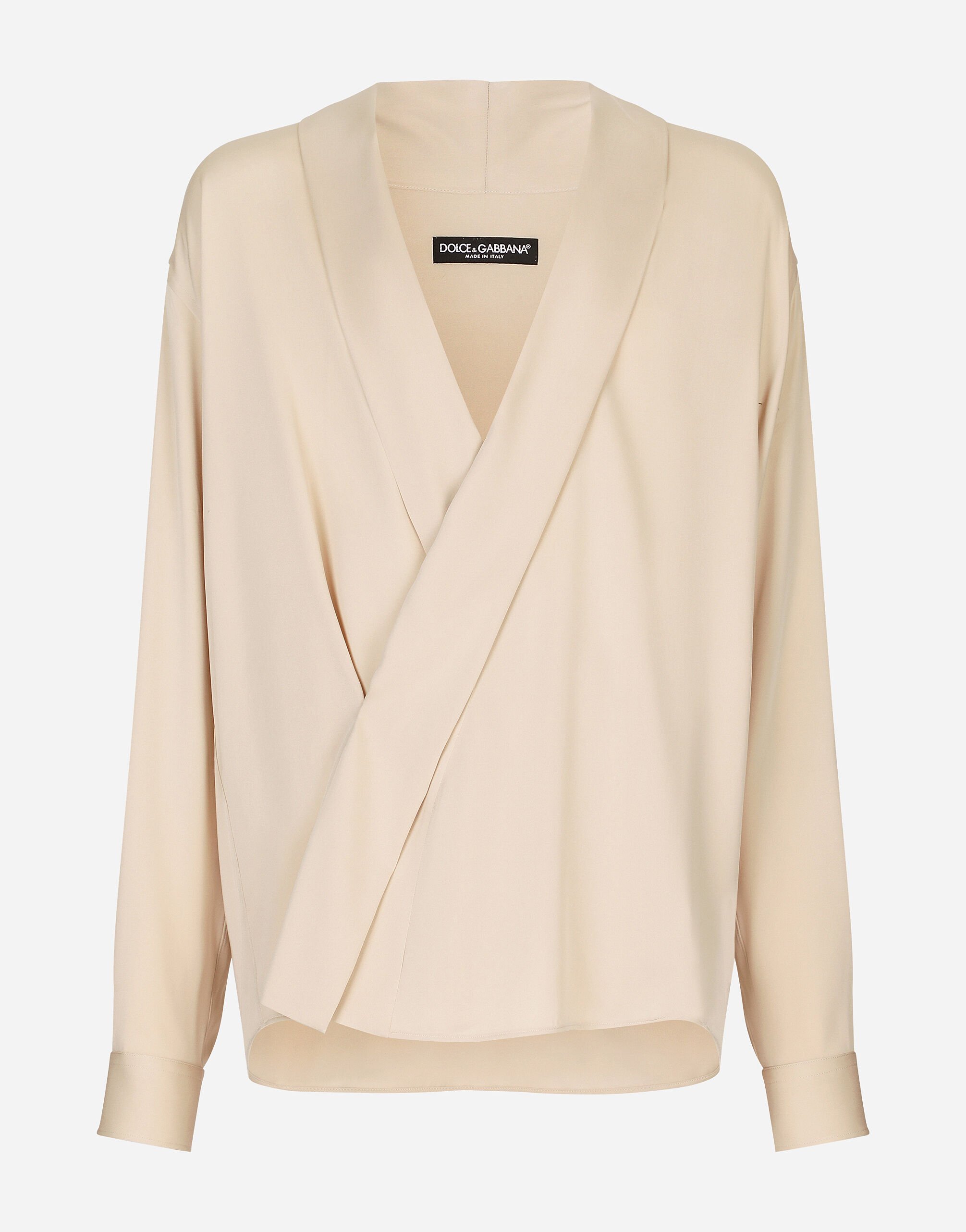 Dolce & Gabbana Oversized stretch silk shirt Beige G5LQ3TGH459