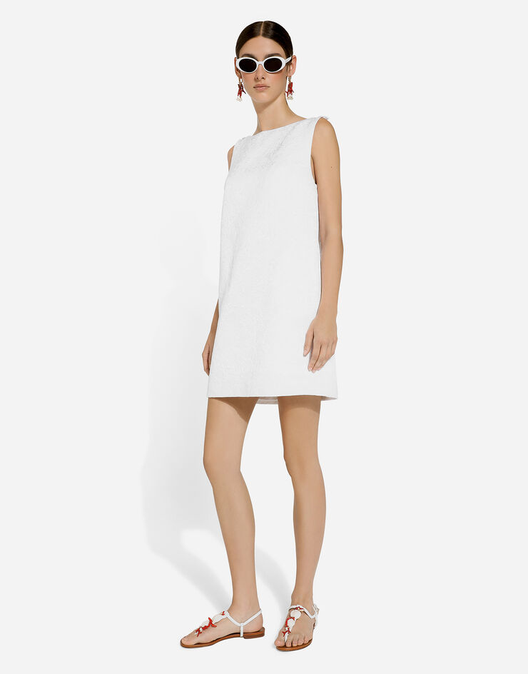Dolce & Gabbana Abito corto in broccato con scollo posteriore Bianco F6JHPTFJTBV