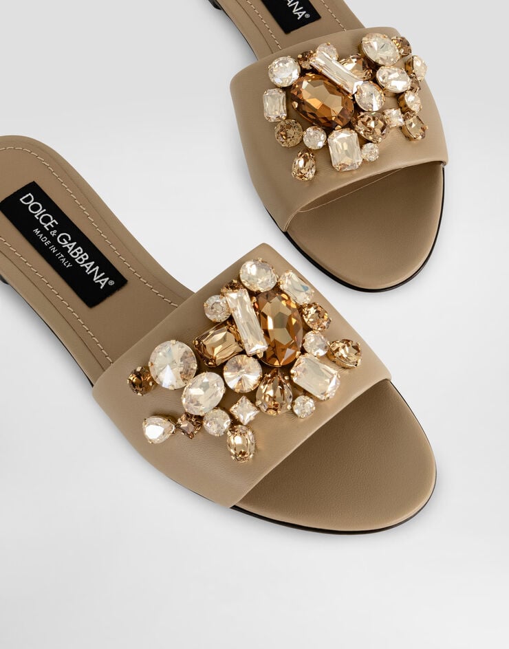Dolce & Gabbana Nappa leather slippers with embroidery and bezels Brown CQ0637C7341