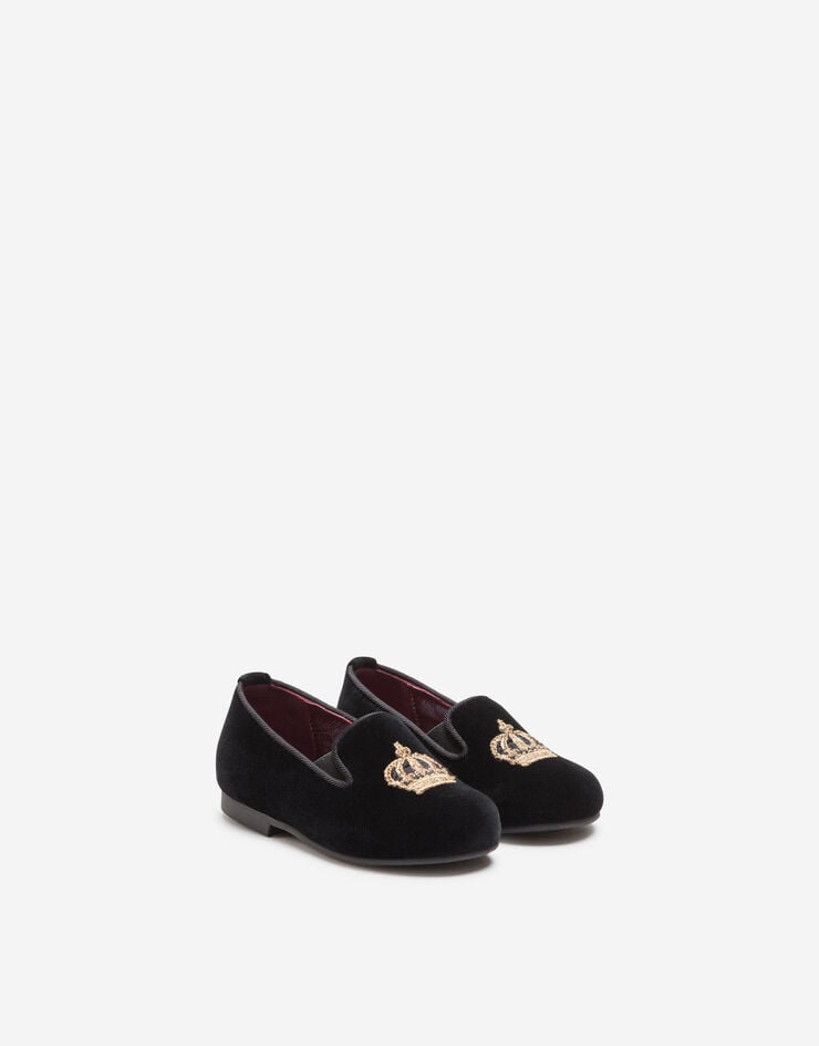 Dolce & Gabbana Velvet slippers with crown patch Black DL0059AE328