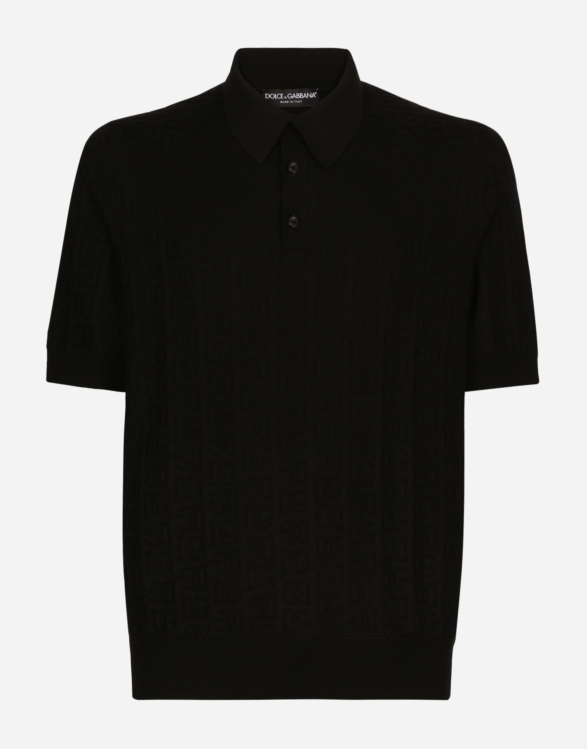 Dolce & Gabbana Silk jacquard polo-shirt with DG logo Black GXL30TJAWM9