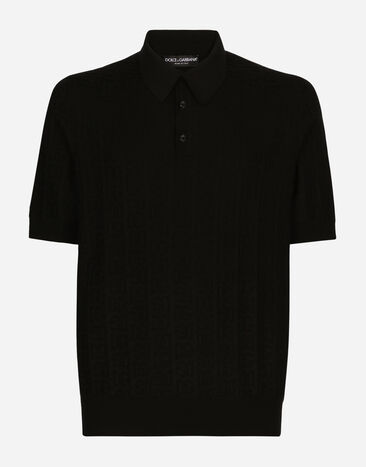 Dolce&Gabbana Poloshirt aus Seidenjacquard DG-Logo Schwarz GXP68TJBSE2