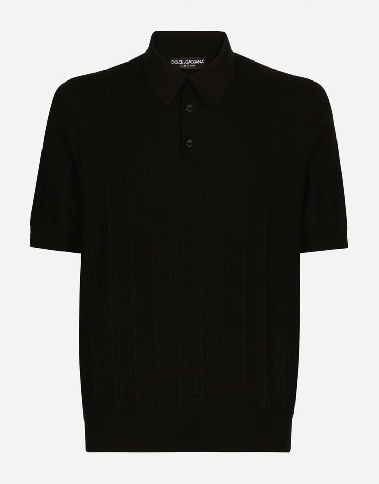 Dolce&Gabbana Poloshirt aus Seidenjacquard DG-Logo Schwarz GXP68TJBSE2