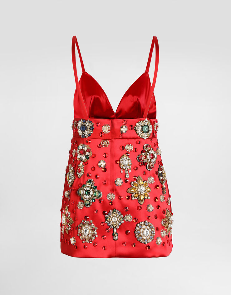 Dolce & Gabbana Satin dress with embroidery Multicolor F60FLZGDDI4